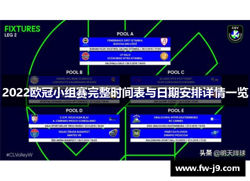 2022欧冠小组赛完整时间表与日期安排详情一览